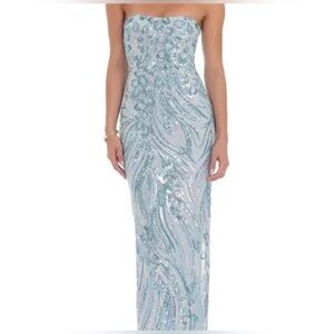 Elegant Strapless Sequin Dress - Light Blue